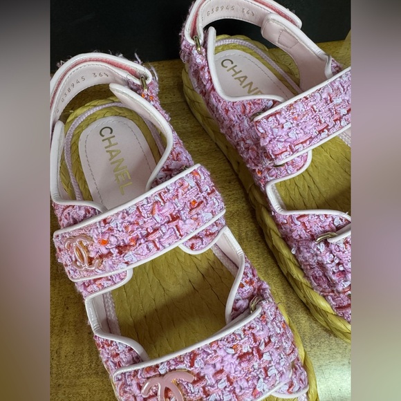 Authentic Chanel Pink Tweed Dad Sandals size 36.5 - Picture 8 of 16